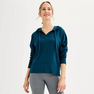 Tek Gear v-neck easy hoodie lightweight in blue crayon color teal